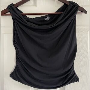 Black Draped Sleeveless Top Women’s Minimalist Blouse Size M